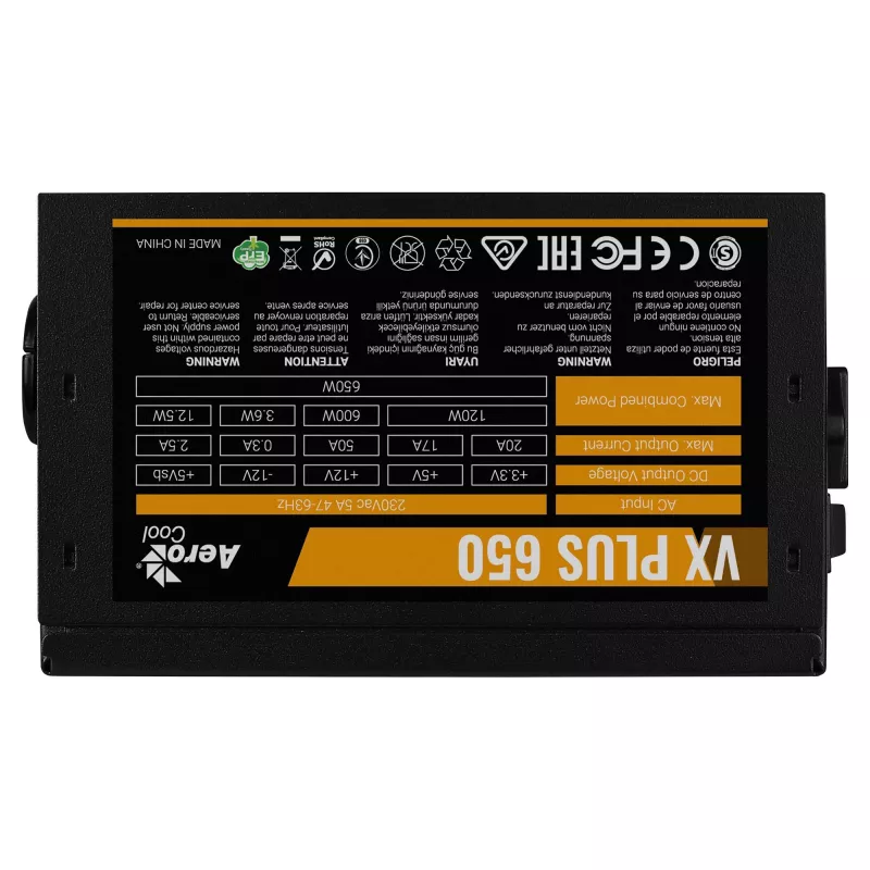 Fuente de alimentación Aerocool VX PLUS 650 650 W 20+4 Pin ATX ATX negra