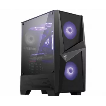 Carcasa gaming MSI MAG FORGE 100M torre MIDI 'Negra, 2 ventiladores RGB PWM de 120mm, 1 ventilador de 120mm, hub RGB 1-6, panel de cristal templado, ATX, mATX, mini-ITX'