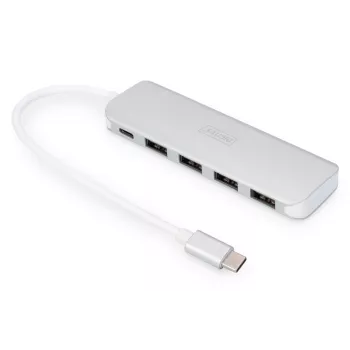 DIGITUS hub USB-C 4 puertos PD 4x USB 3.0, 1x carga PD, gris