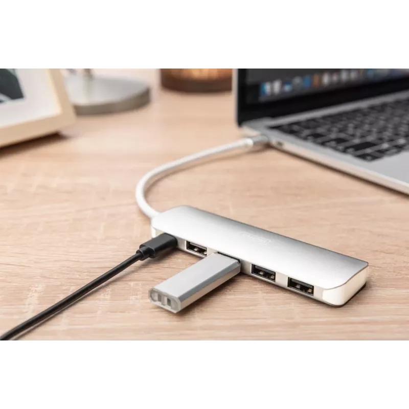 DIGITUS hub USB-C 4 puertos PD 4x USB 3.0, 1x carga PD, gris
