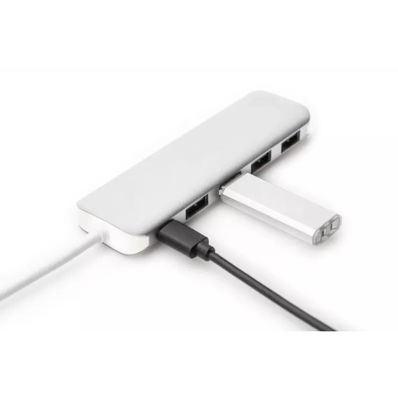 DIGITUS hub USB-C 4 puertos PD 4x USB 3.0, 1x carga PD, gris