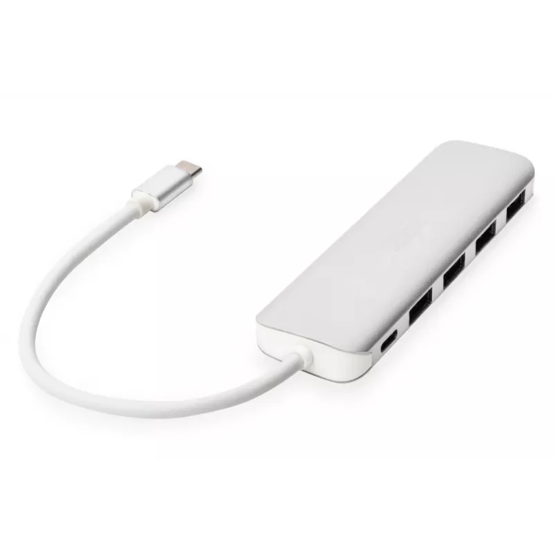 DIGITUS hub USB-C 4 puertos PD 4x USB 3.0, 1x carga PD, gris