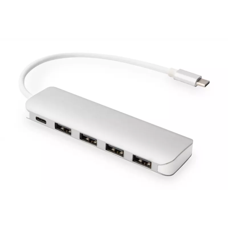 DIGITUS hub USB-C 4 puertos PD 4x USB 3.0, 1x carga PD, gris