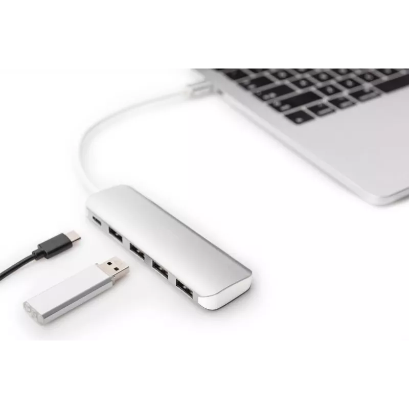 DIGITUS hub USB-C 4 puertos PD 4x USB 3.0, 1x carga PD, gris