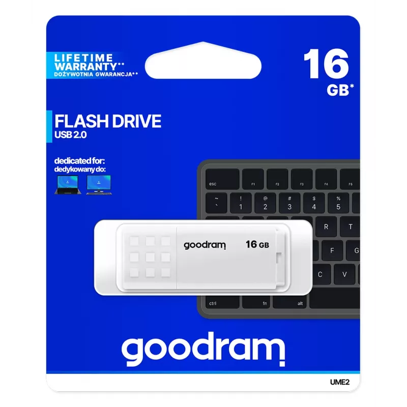 Memoria USB GOODRAM UME2 16 GB USB Type-A 2.0, blanco, 20 MB/s lectura, 5 MB/s escritura