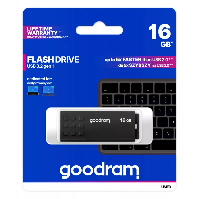 Memoria USB GOODRAM UME3 16 GB USB Type-A 3.2 Gen 1 (USB 3.0), negro, 60/20 MB/s