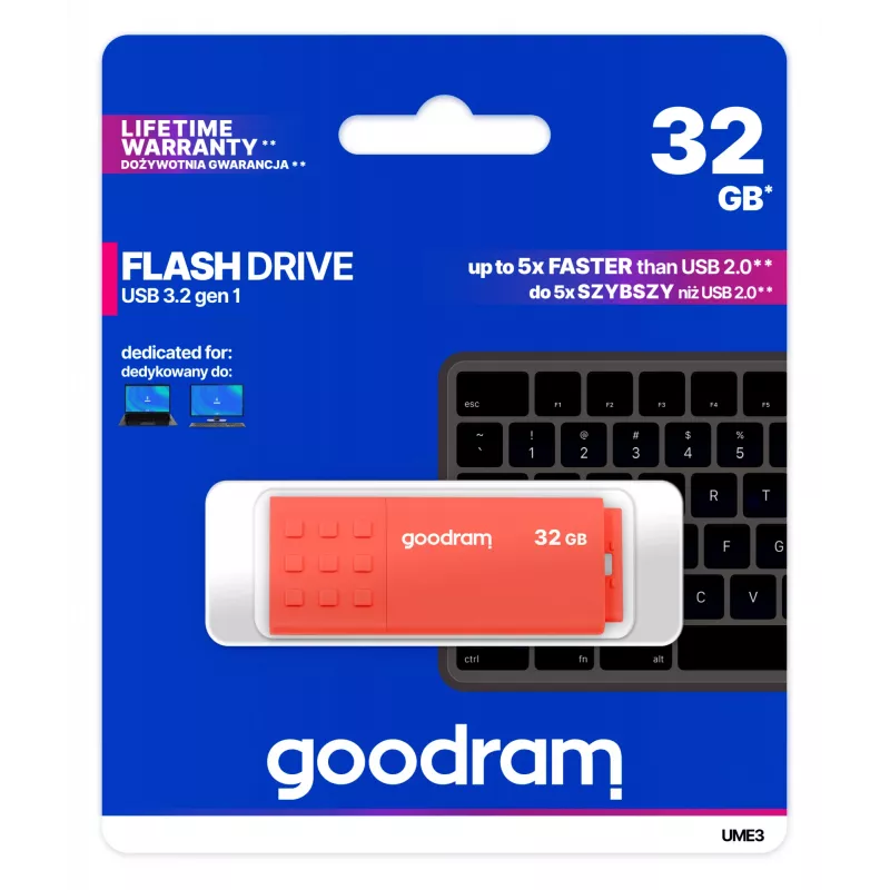 Goodram UME3 UME3-0320O0R11 memoria USB 32 GB, USB 3.2 Gen 1 (USB 3.0) Tipo A, lectura 60 MB/s, naranja