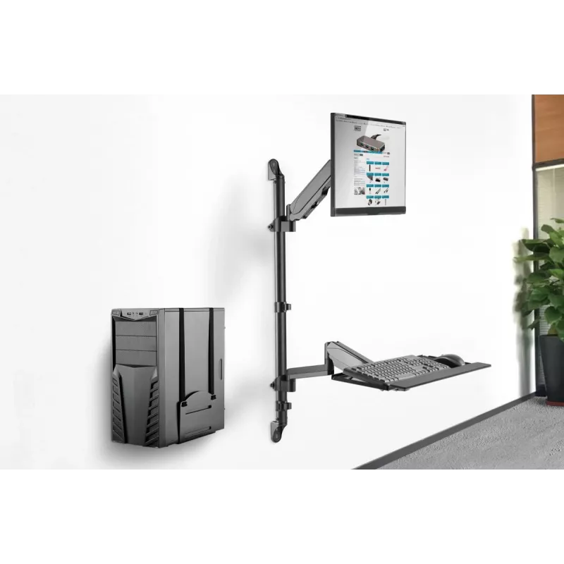 Soporte de pared para puesto de trabajo sentado-de pie DIGITUS individual, negro, carga máx.: 1-8 kg, tamaño máx. de pantalla: 17-32