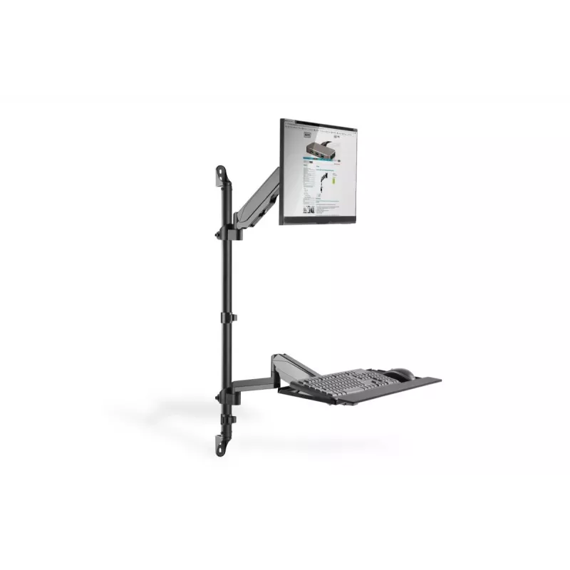 Soporte de pared para puesto de trabajo sentado-de pie DIGITUS individual, negro, carga máx.: 1-8 kg, tamaño máx. de pantalla: 17-32