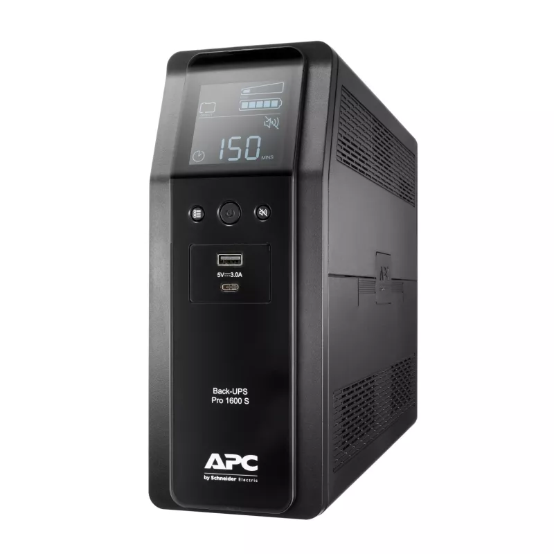 APC Back-UPS Pro, 1600VA/960W, torre, 230V, 8 tomas IEC C13, onda sinusoidal, AVR, conectores USB Type A + C, LCD, batería reemplazable por el usuario