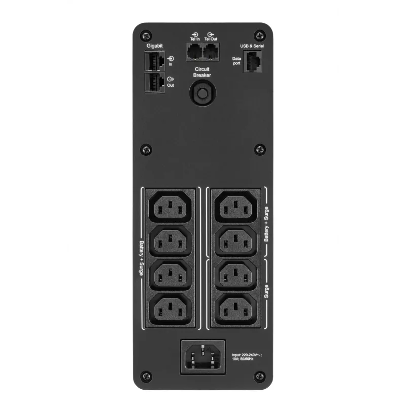 APC Back-UPS Pro, 1600VA/960W, torre, 230V, 8 tomas IEC C13, onda sinusoidal, AVR, conectores USB Type A + C, LCD, batería reemplazable por el usuario