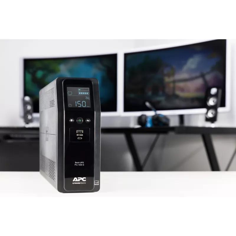 APC Back-UPS Pro, 1600VA/960W, torre, 230V, 8 tomas IEC C13, onda sinusoidal, AVR, conectores USB Type A + C, LCD, batería reemplazable por el usuario