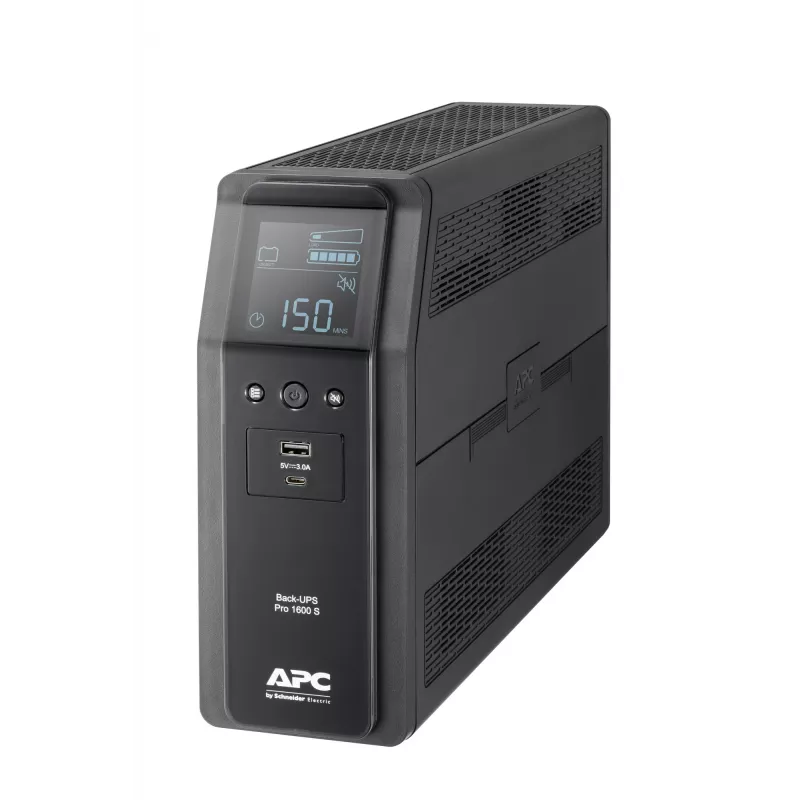 APC Back-UPS Pro, 1600VA/960W, torre, 230V, 8 tomas IEC C13, onda sinusoidal, AVR, conectores USB Type A + C, LCD, batería reemplazable por el usuario