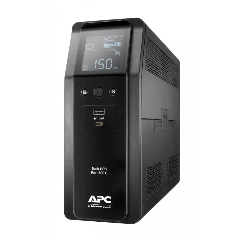APC Back-UPS Pro, 1600VA/960W, torre, 230V, 8 tomas IEC C13, onda sinusoidal, AVR, conectores USB Type A + C, LCD, batería reemplazable por el usuario