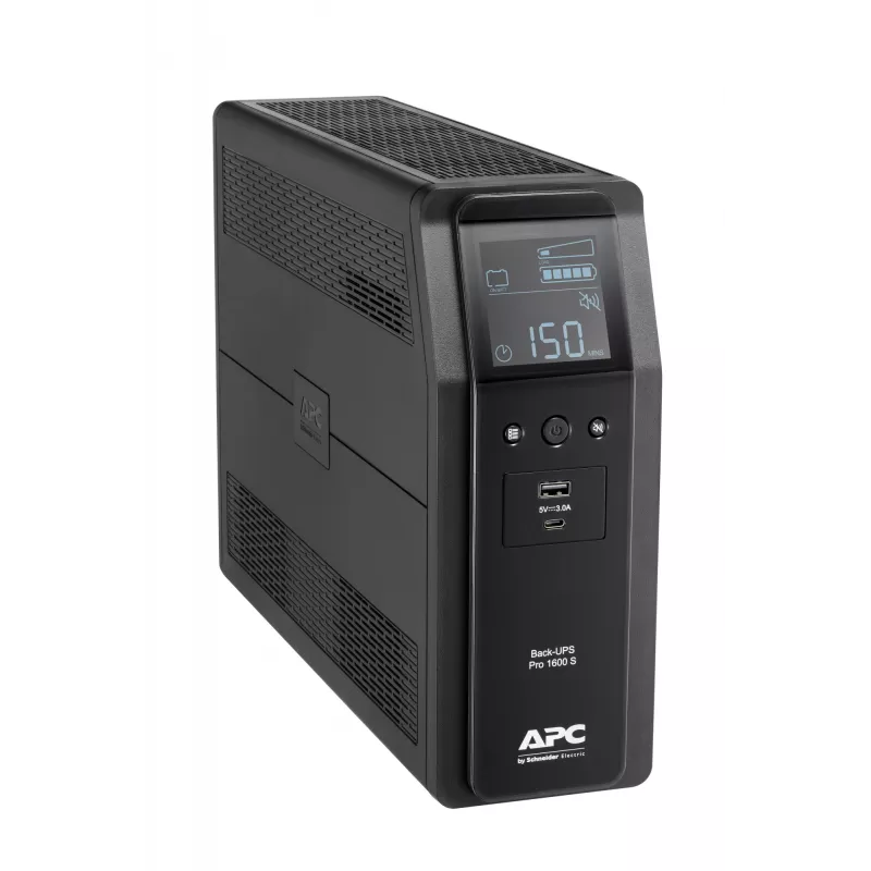 APC Back-UPS Pro, 1600VA/960W, torre, 230V, 8 tomas IEC C13, onda sinusoidal, AVR, conectores USB Type A + C, LCD, batería reemplazable por el usuario