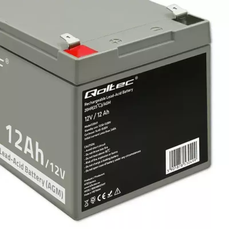 Batería para SAI QOLTEC 53049, VRLA AGM 12 V 12 Ah, gris, 150×98×95 mm