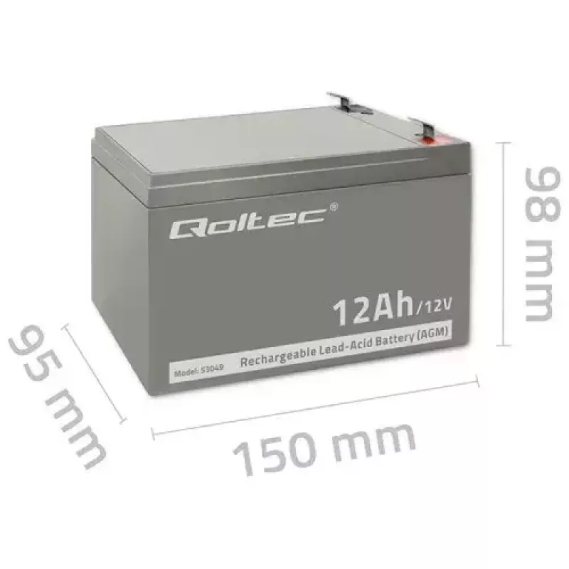 Batería para SAI QOLTEC 53049, VRLA AGM 12 V 12 Ah, gris, 150×98×95 mm