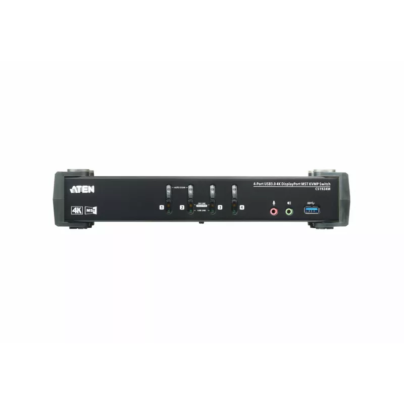 Conmutador KVMP ATEN 4 puertos USB 3.0 4K DisplayPort MST, 4096 x 2160 píxeles, 4K Ultra HD, 4,89 W, negro
