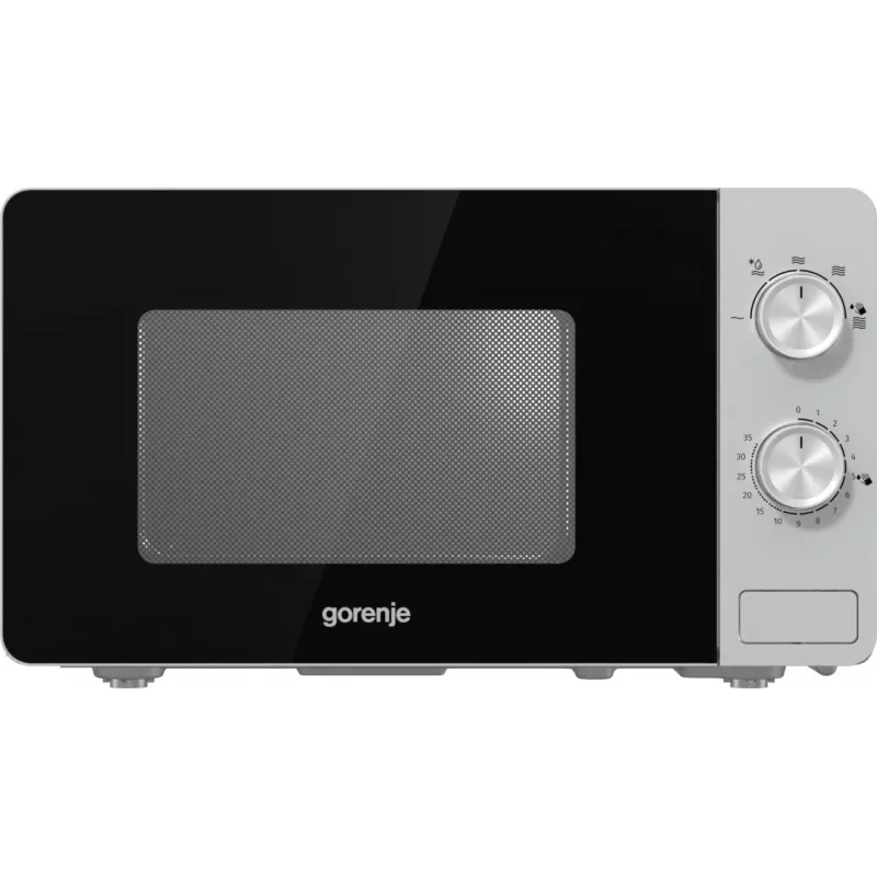 Microondas solo Gorenje MO20E1S — 20 l, 800 W, mando giratorio, plato giratorio de 270 mm, acero inoxidable/negro