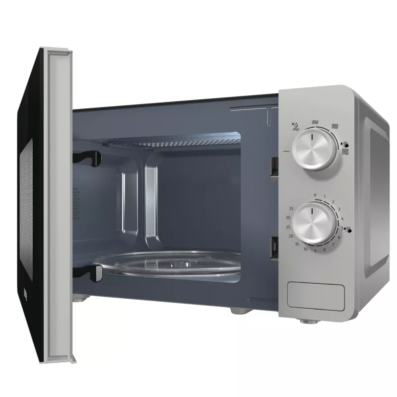 Microondas solo Gorenje MO20E1S — 20 l, 800 W, mando giratorio, plato giratorio de 270 mm, acero inoxidable/negro
