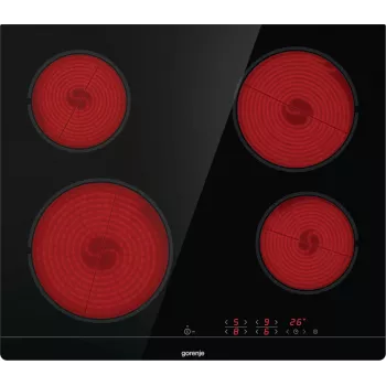 Placa vitrocerámica integrada Gorenje ECT641BSC, 60 cm, 4 zonas, control táctil, negra
