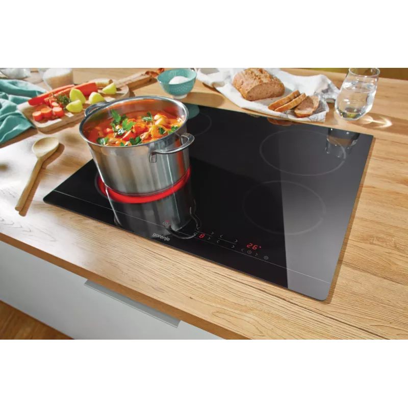 Placa vitrocerámica integrada Gorenje ECT641BSC, 60 cm, 4 zonas, control táctil, negra