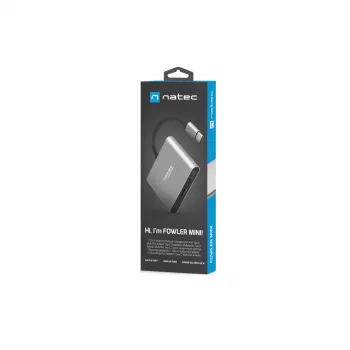 USB-C a HDMI y hub USB NATEC Fowler Mini — host USB 2.0 Type-C, HDMI, conectores USB-A y USB-C, gris