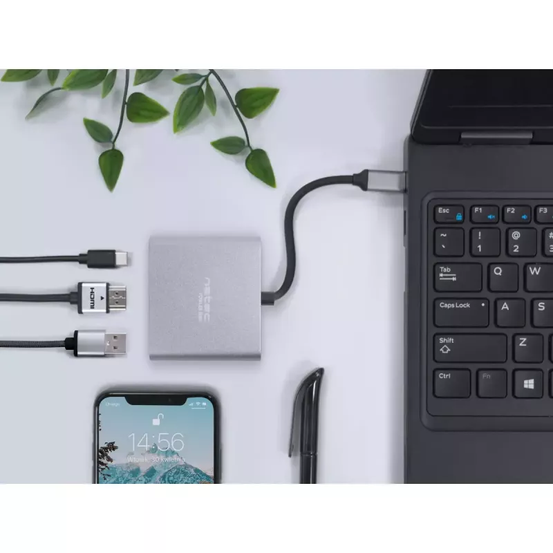 NATEC Fowler Mini adaptador multipuerto USB-C, USB-C PD, USB 3.0, HDMI 4K, gris