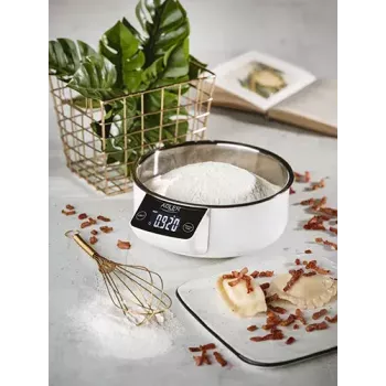 Báscula de cocina electrónica Adler AD 3166 – capacidad 5 kg, precisión 1 g, bol de acero inoxidable 0,9 l, LCD, temporizador