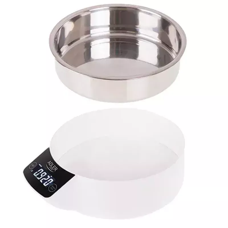 Adler AD 3166 báscula de cocina electrónica con bol, 5 kg, graduación de 1 g, LCD, función de tara, acero inoxidable, blanca