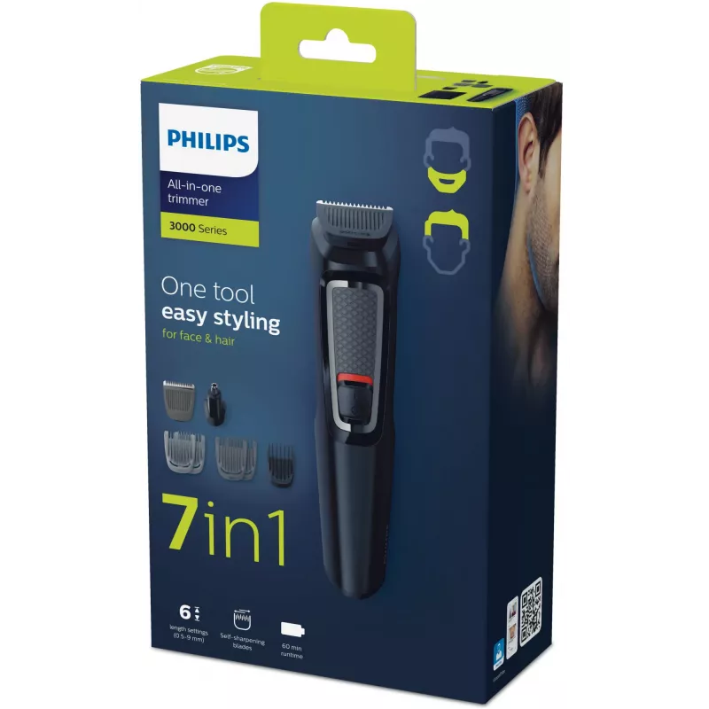 Recortadora multigroom Philips MG3720/15 7 en 1 — 7 peines de corte, cuchillas de acero inoxidable, 60 min de autonomía, batería NiMH, negra