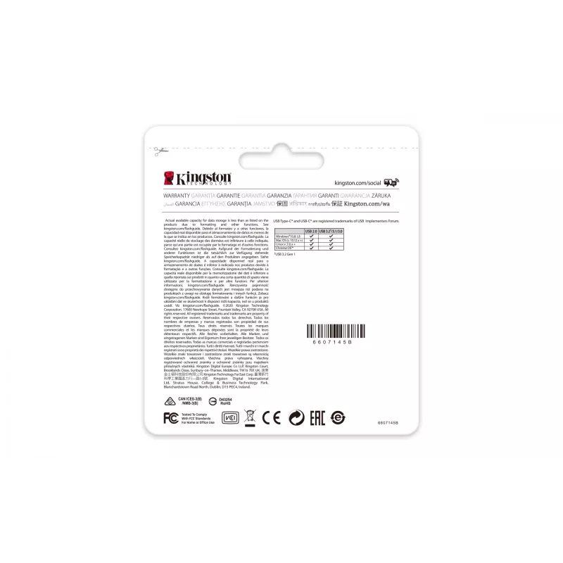 Kingston Technology DataTraveler 64GB USB-C 3.2 Gen 1 70, 64 GB, USB Type-C, 3.2 Gen 1 (3.1 Gen 1), Cap, 7 g, Negro