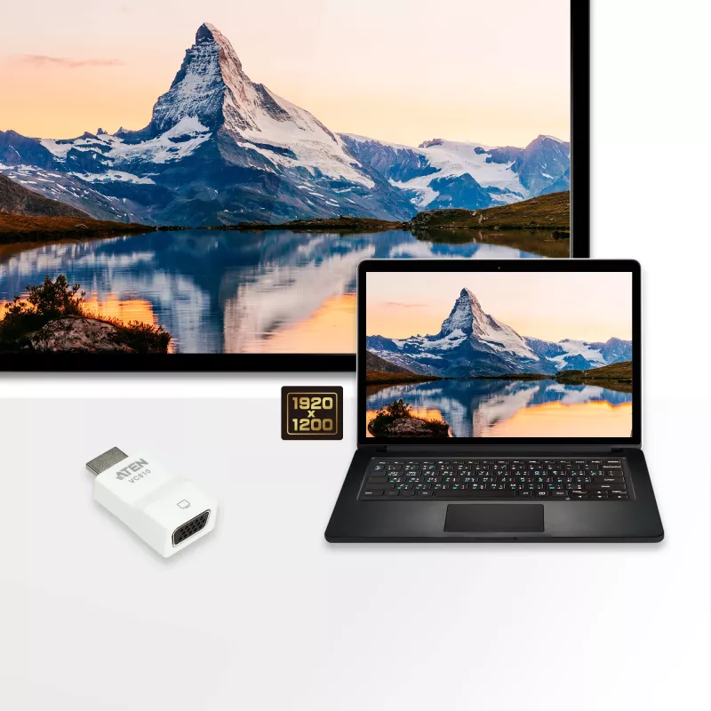 Convertidor HDMI a VGA ATEN, blanco, plástico, 1920 x 1200 píxeles, 1080p, HDMI, VGA