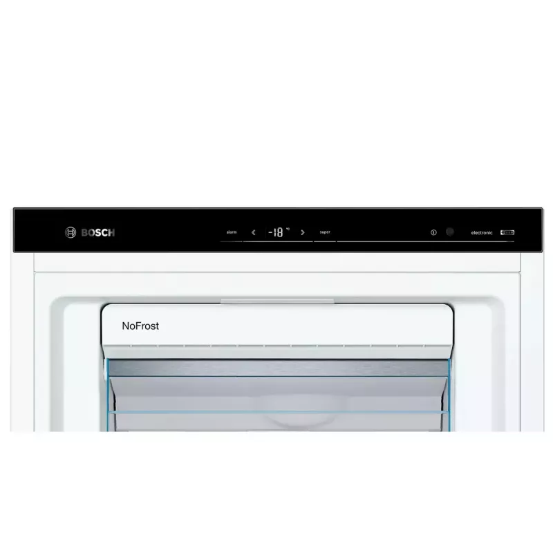 Congelador vertical Bosch Serie 6 GSN54AWDV — 328 L netos, NoFrost, FastFreeze, pantalla LED, blanco