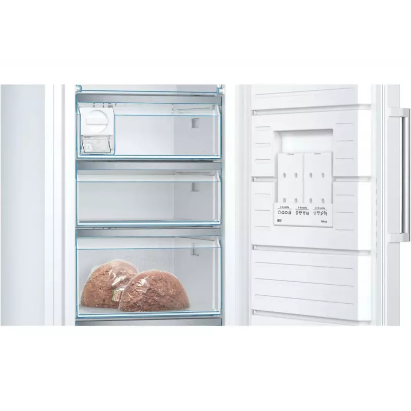 Congelador vertical Bosch Serie 6 GSN54AWDV — 328 L netos, NoFrost, FastFreeze, pantalla LED, blanco