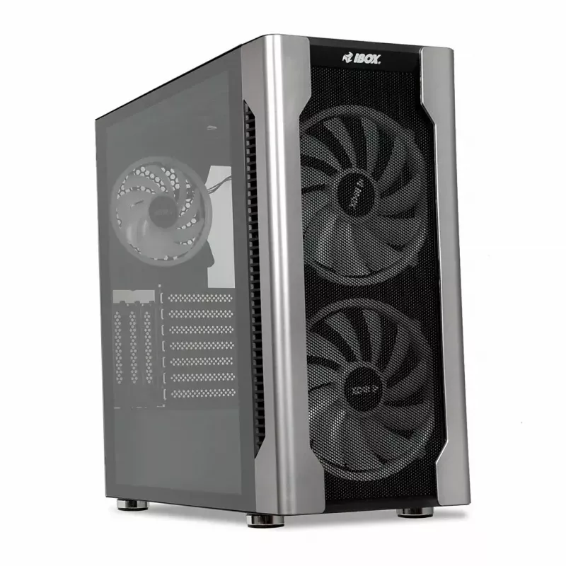 Caja de PC IBOX Chiron ZH68 Gaming, torre semitorre ATX, soporte EATX, negra, ventana lateral, iluminación