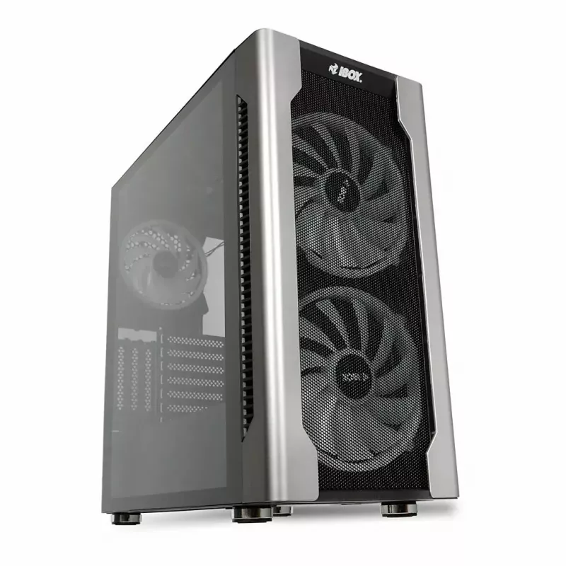 Caja de PC IBOX Chiron ZH68 Gaming, torre semitorre ATX, soporte EATX, negra, ventana lateral, iluminación