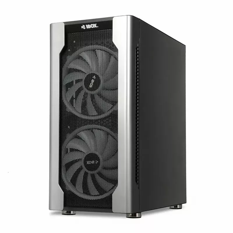 Caja de PC IBOX Chiron ZH68 Gaming, torre semitorre ATX, soporte EATX, negra, ventana lateral, iluminación