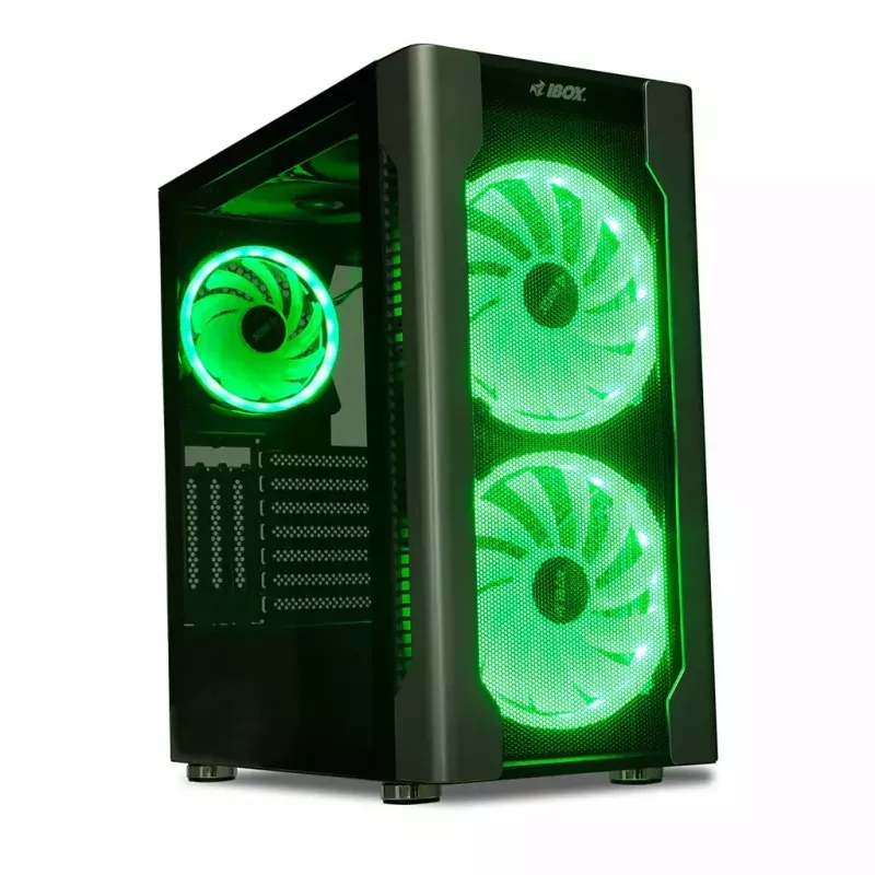 Caja de PC IBOX Chiron ZH68 Gaming, torre semitorre ATX, soporte EATX, negra, ventana lateral, iluminación