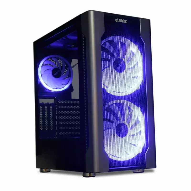 Caja de PC IBOX Chiron ZH68 Gaming, torre semitorre ATX, soporte EATX, negra, ventana lateral, iluminación