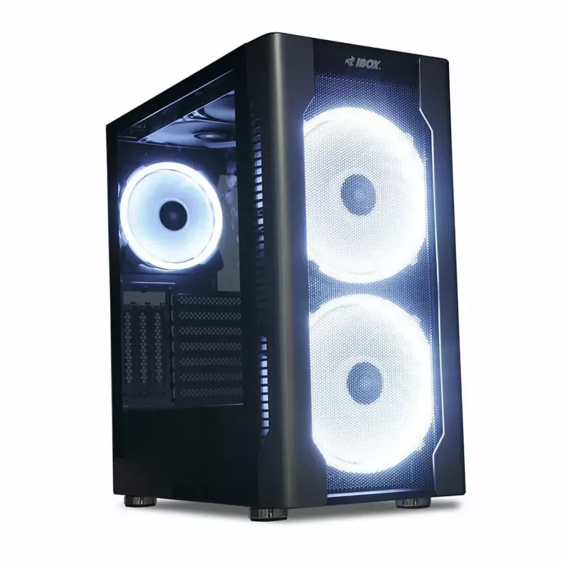 Caja de PC IBOX Chiron ZH68 Gaming, torre semitorre ATX, soporte EATX, negra, ventana lateral, iluminación