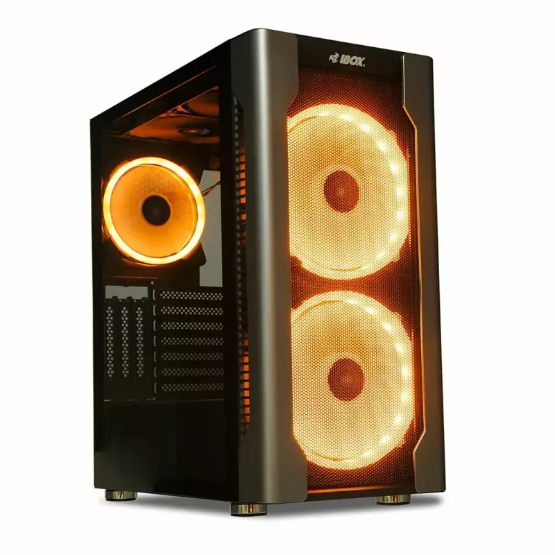 Caja de PC IBOX Chiron ZH68 Gaming, torre semitorre ATX, soporte EATX, negra, ventana lateral, iluminación