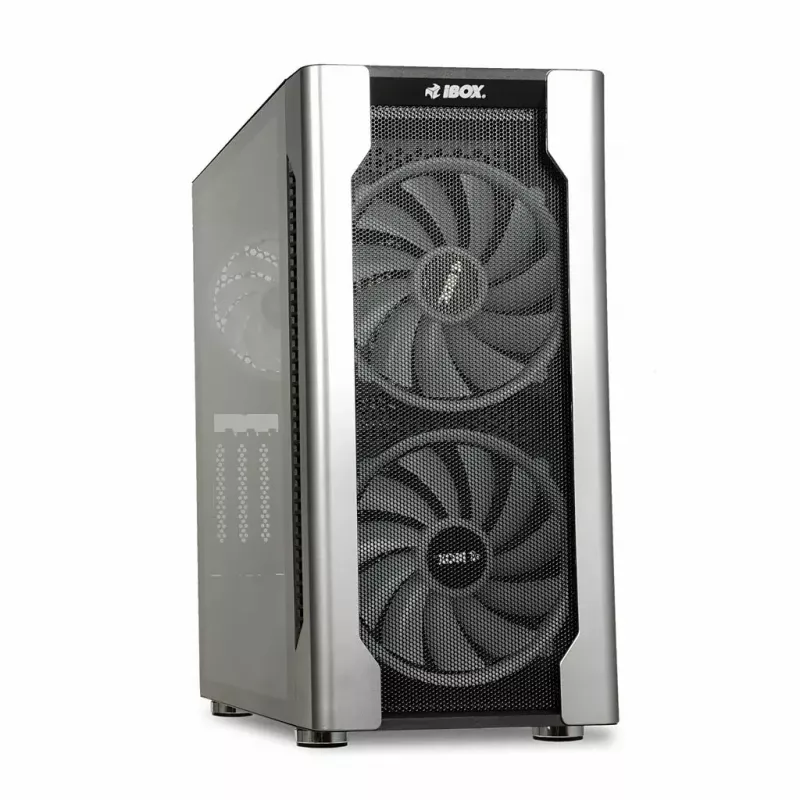 Caja de PC IBOX Chiron ZH68 Gaming, torre semitorre ATX, soporte EATX, negra, ventana lateral, iluminación