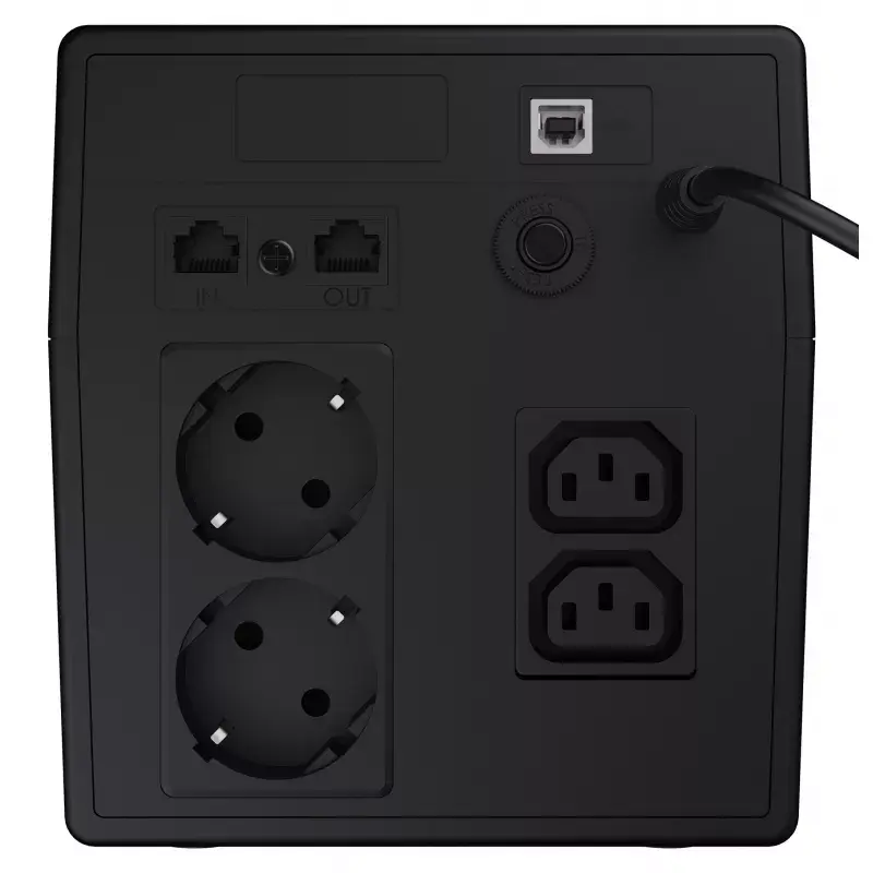 Sistema de alimentación ininterrumpida Green Cell UPS08 — Line-Interactive 700 W / 230 V, 4 tomas IEC, USB, RJ-45, batería 12 V 7 Ah, torre, negro