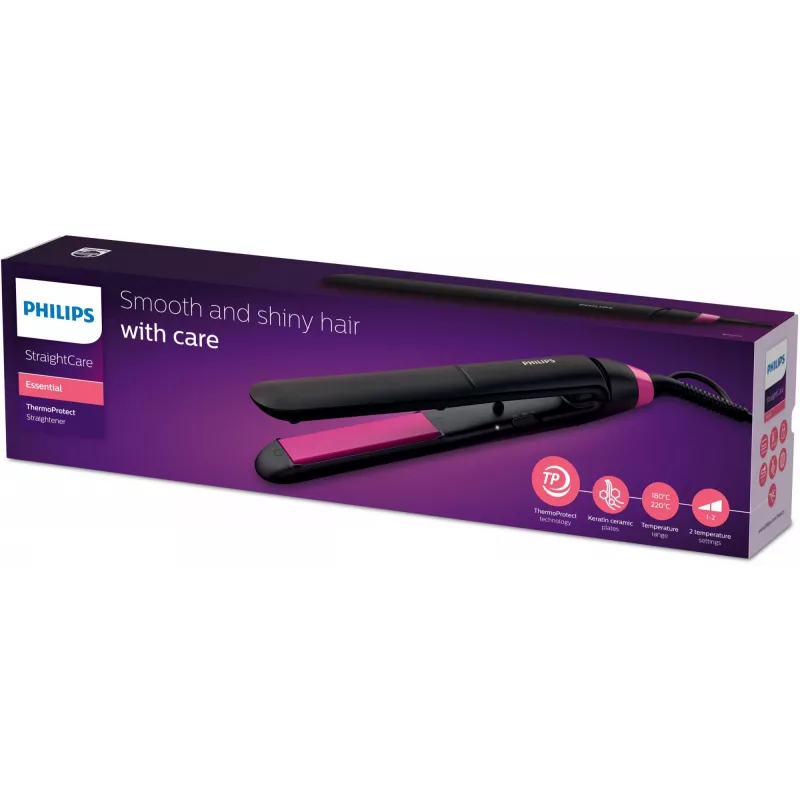 Cepillo alisador Philips StraightCare Essential ThermoProtect BHS375/00 — placas de cerámica de 28 mm, 2 niveles de calor, máx. 220 °C