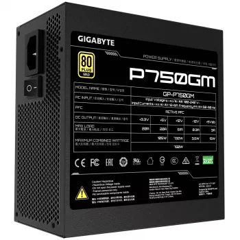 Fuente de alimentación Gigabyte P750GM 750 vatios Eficiencia 80 PLUS GOLD, PFC Activo, MTBF 100000 horas