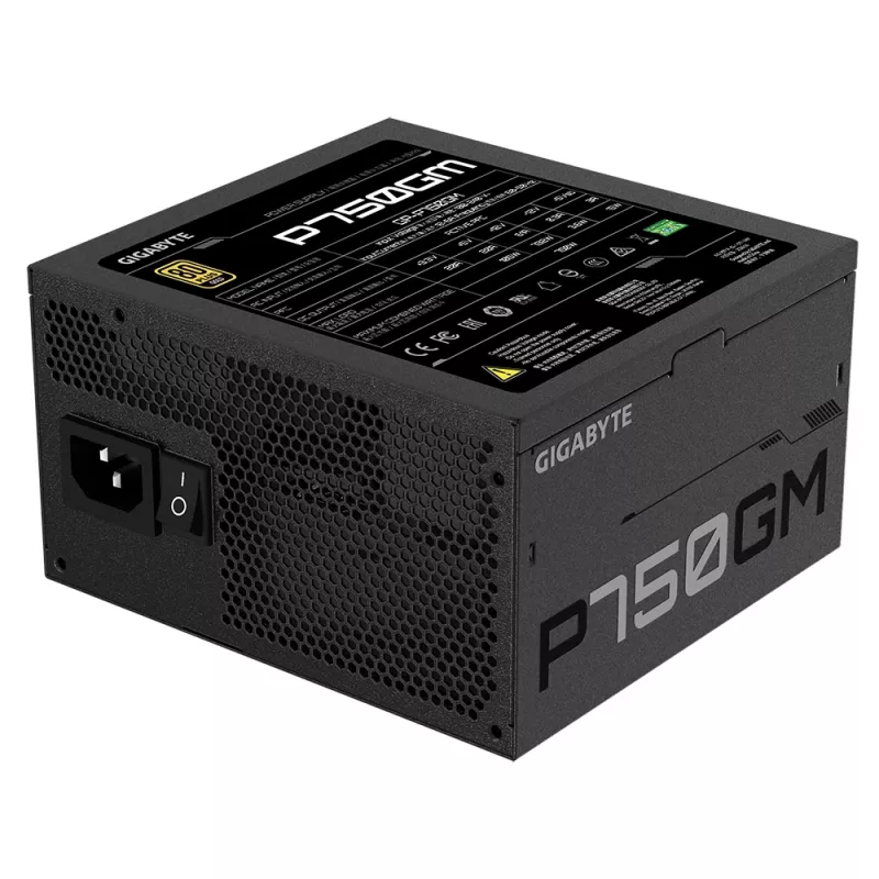 Fuente de alimentación Gigabyte P750GM 750 vatios Eficiencia 80 PLUS GOLD, PFC Activo, MTBF 100000 horas