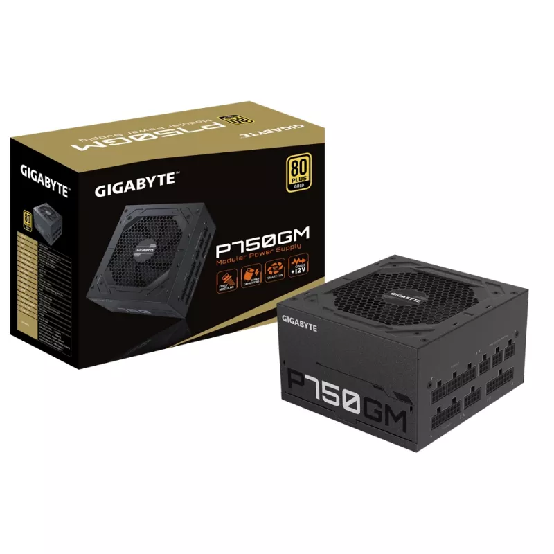 Fuente de alimentación Gigabyte P750GM 750 vatios Eficiencia 80 PLUS GOLD, PFC Activo, MTBF 100000 horas