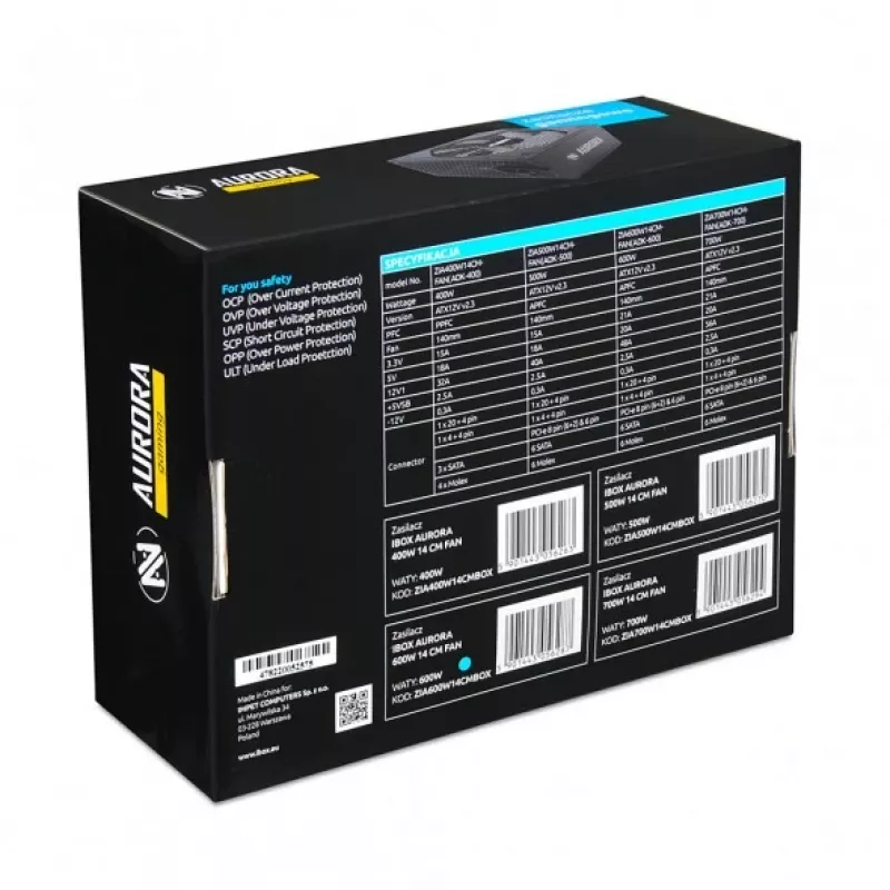 Fuente de alimentación IBOX iBox Aurora 500 W 20+4 Pin ATX, ventilador de 140 mm, blanca