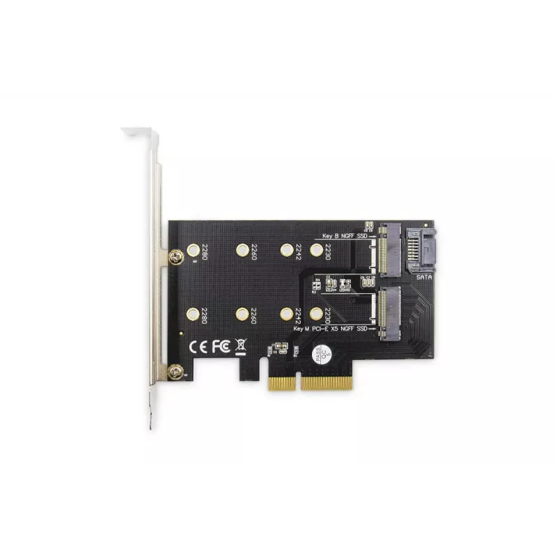 Tarjeta de expansión PCI-Express para SSD M.2 NGFF/NVMe DIGITUS compatible con B-, M- y B+M-Key, tamaños 80, 60, 42 y 30 mm